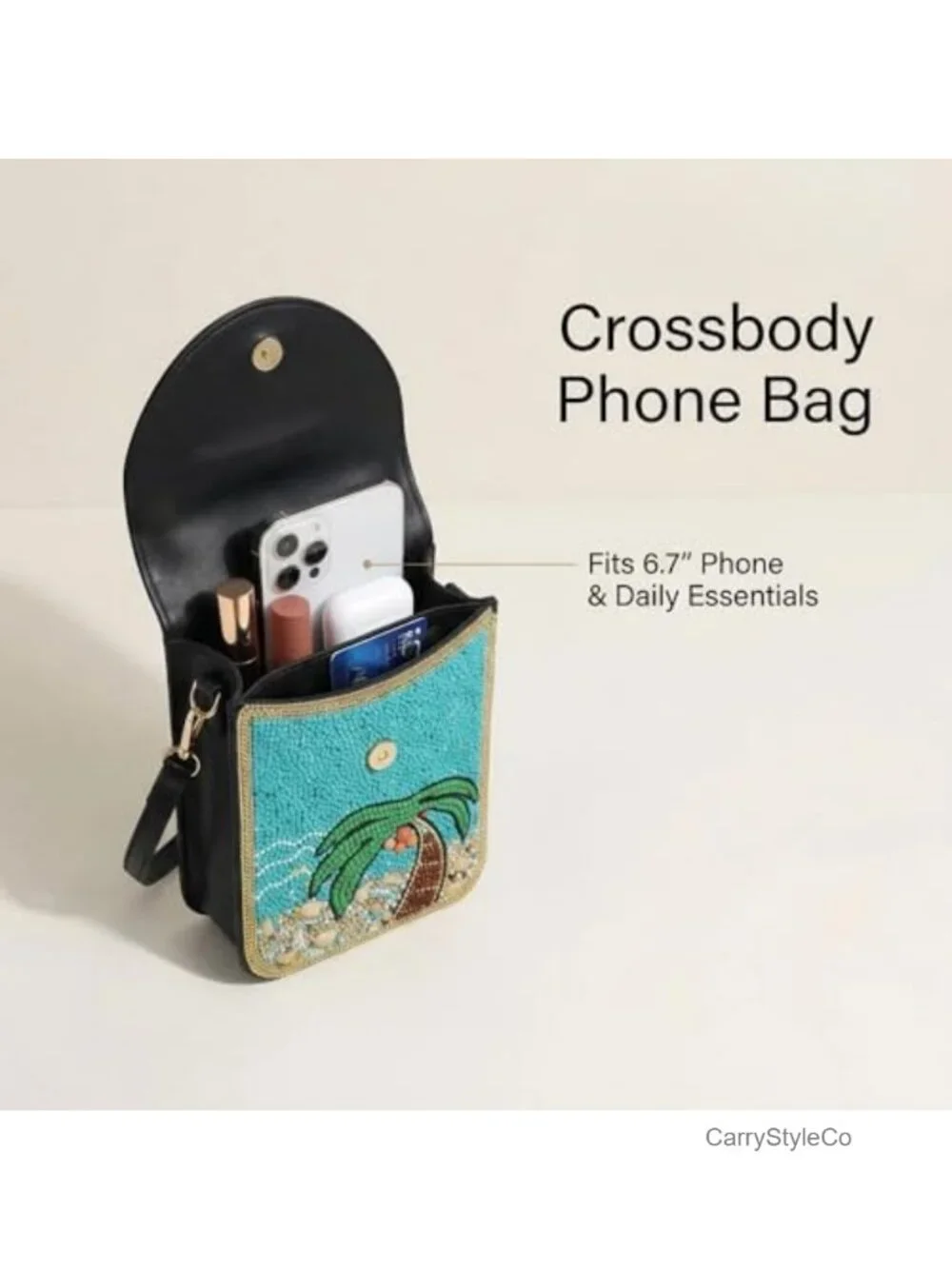 Boho Beaded Crossbody Bag for Women, Cell Phone Wallet Purse with Leather and